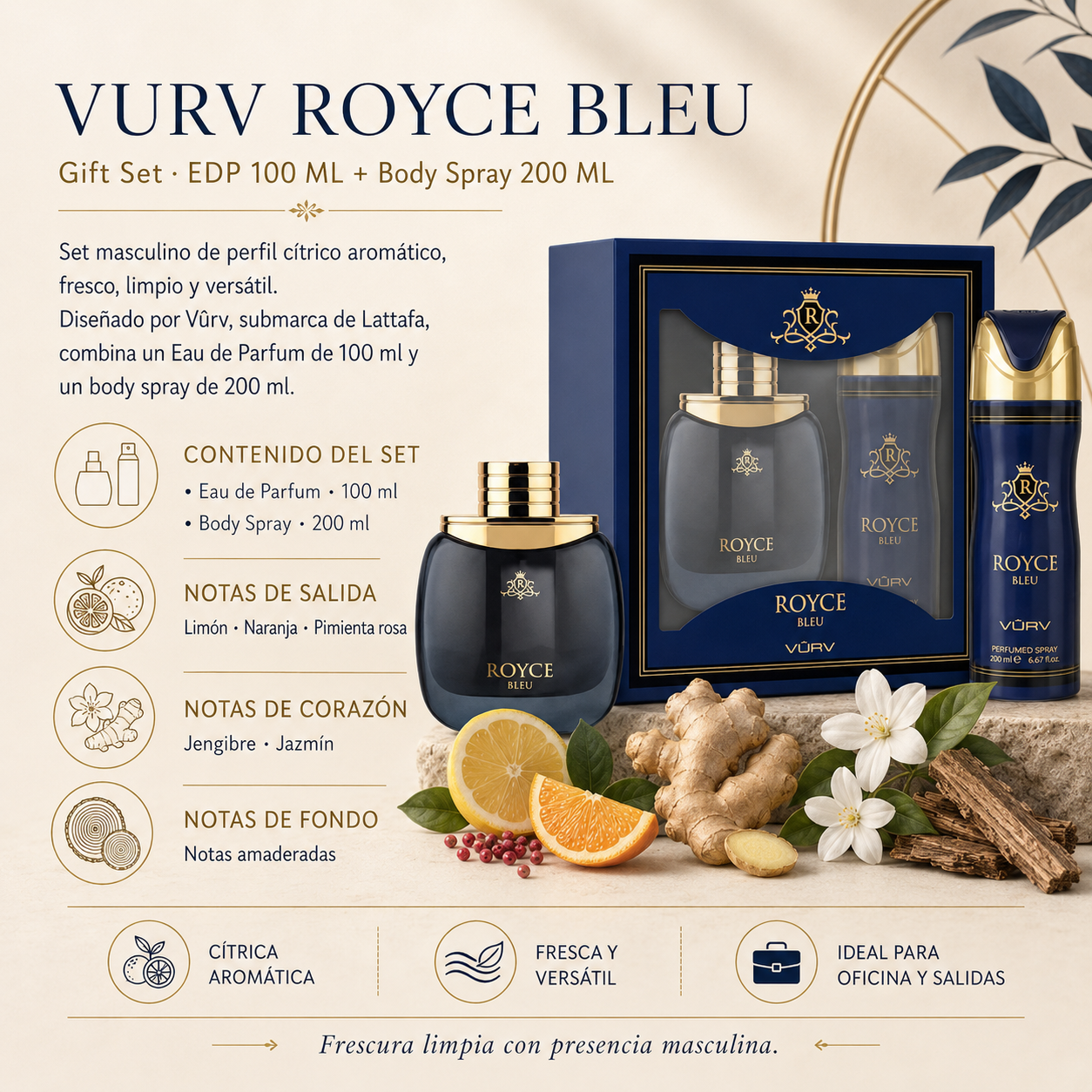 VURV Royce Bleu Gift Set EDP 100 ml + Body Spray 200 ml