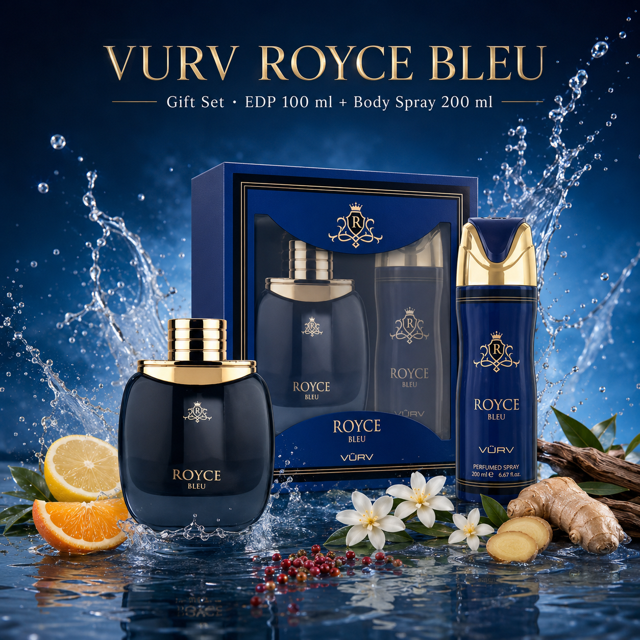 VURV Royce Bleu Gift Set EDP 100 ml + Body Spray 200 ml
